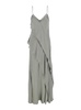 'Luisiana' Gray Dress with Spaghetti Straps and Front Ruffle in Satin Woman
