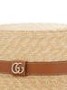 Beige Hat with Wide Brim and Double G Logo Plaque on the Side in Straw Woman