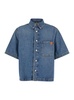 'Olive' Blue Crop Shirt with Patch Pocket on the Chest in Denim Woman