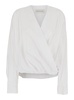 White Shirt with Draping and V-Neck in Cotton Poplin Woman