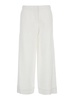 White Pants with Hidden Front Closure and Turn-Up Edges in Fabric Woman