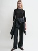 Blue Pants with Belt Loops and Pence Details in Cotton Woman