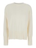 White Crewneck Sweater with Ribbed Trims in Cotton Woman