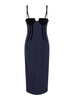 'Anemone' Blue Midi Dress with Bustier-style Neckline and Rear Slit in Wool Blend Stretch Woman