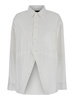 White Shirt with Pointed Collar and Front Slit in Cotton Woman
