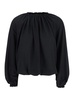 Black Top with Dropped Shoulders and Curlsin Fabric Woman