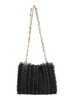 Black Shoulder Bag with Two Chain-Link Shoulder Straps and Logo Engraved Discs in Leather Woman