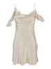 Beige Off-Shoulder Mini Dress with Ruched Details in Tech Fabric Woman