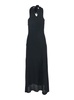 Black Long Dress with V-Neck and Knot Closure in Fabric Woman