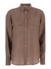 'Clio' Brown Shirt with Classic Collar in Linen Woman