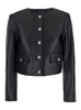 Black Cropped Jacket with Shoulder Pads in Leather Woman