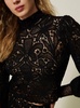 Black Crop Top with Floral Design in Viscose Blend Woman