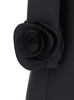 Black Crewneck Short Dress with Floral Detail in Wool Woman