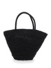 'Emilie' Black Tote Bag with Two Top Handles and Interwoven Design in Raphia Woman