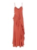 'Luisiana' Red Dress with Spaghetti Straps and Front Ruffle in Satin Woman