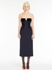 'Anemone' Blue Midi Dress with Bustier-style Neckline and Rear Slit in Wool Blend Stretch Woman