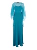 Blue Long Dress with Layered Design and Upper Cape in Silk Blend Woman