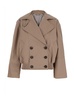 Brown Double-Breasted Crop Jacket with Windbreak Flap and Classic Wide Lapels in Cotton Blend Woman