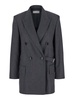 'Latino' Grey Double-Breasted Jacket with Peak Revers and Waist Belt in Virgin Wool Woman