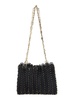 Black Shoulder Bag with Two Chain-Link Shoulder Straps and Logo Engraved Discs in Leather Woman