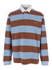 Light Blue Polo Shirt with Logo Lettering on the Front and All-Over Striped Motif in Cotton Man