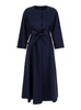 Long Blue Dress with Belt in Fabric Woman