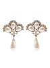 Silver-Colored Clip-On Crystal Earrings with Pendant Pearl in Hypoallergenic Brass Woman