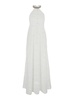 'Isabel' White Long Dress with Halterneck and All-Over Embroidery in Cotton Woman