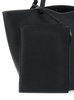 'Park Tote Three' Black Shopper with Flat Handles and Internal Clutch in Hammered Leather Woman