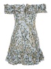 Blue Dress With Ruche And All-over Floral Printed Motif In Cotton Woman