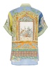 'monte' Multicolor Shirt With Color Block Inserts And Graphic Print In Linen Woman