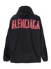 Balenciaga Black Jacket With Drawstring Hood And Maxi Logo Lettering Print On The Rear In Tech Fabric Man