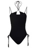 Black Ribbed Body-suit With Cut-out Detail And Halterneck In Viscose Blend Woman