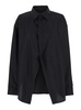 Black Shirt With Pointed Collar And Front Slit In Cotton Woman