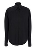 Black Shirt With Pointed Collar And Metallic Details On The Cuffs In Fabric Woman