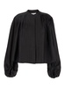 Black Top With Mandarin Collar And Front And Rear Gathers In Silk Woman