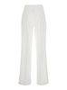 White Pants With Belt Loops And Pence Details In Linen Woman