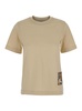 Beige T-Shirt with Logo Application on the Front in Cotton Woman