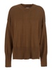 Brown Crewneck Sweater With Ribbed Trims In Cotton Woman