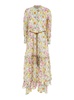 'lee' Multicolor Crewneck Kaftan With All-over Floral Motif And Waist Cord In Cotton And Silk Blend Woman