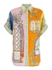 'monte' Multicolor Shirt With Color Block Inserts And Graphic Print In Linen Woman