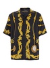 Black Shirt with Cuban Collar and All-Over Graphic Print in Silk Man