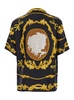 Black Shirt with Cuban Collar and All-Over Graphic Print in Silk Man