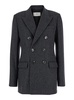 Ami Paris Grey Striped Double-Breasted Jacket In Wool Woman