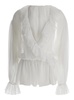 Dolce & Gabbana White Cropped Blouse With Ruffles Trim In Silk Woman
