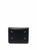 Black Bifold Wallet With Stitching Detail And Key Ring In Grained Leather Woman Maison Margiela
