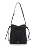 Black Bucket Bag With Metallic Love Birds Logo On The Front In Hammered Leather Woman