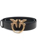 'Love Birds' Black Belt With Logo Buckle In Soft Silky Leather Woman Pinko