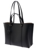 Black Large Tote Bag With Logo Charm In Grainy Leather Woman