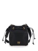 Black Mini Bucket Bag With Metallic Love Birds Logo On The Front In Hammered Leather Woman